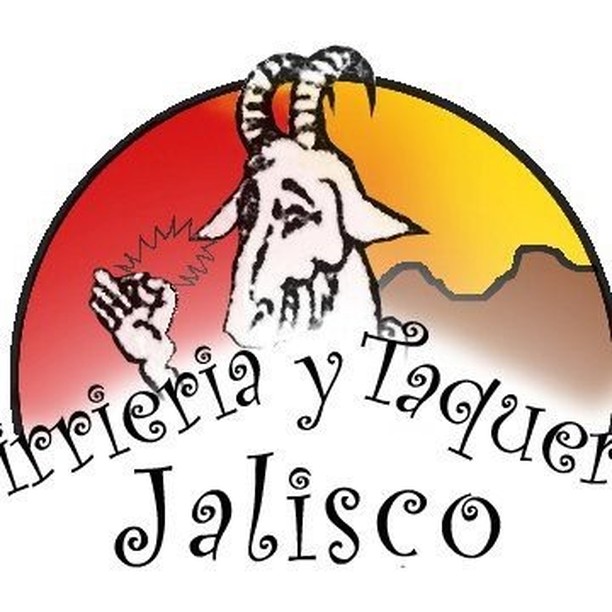Birriería y Taquería Jalisco — their round sign, a goat on a sunset